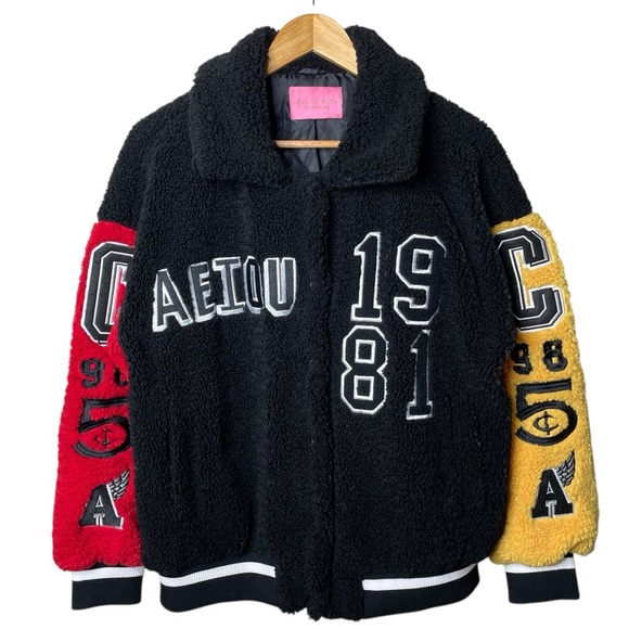 Azalea Wang Jackets & Blazers - Azalea Wang Pick A Vowel Teddy Varsity Bomber Jacket Medium RARE